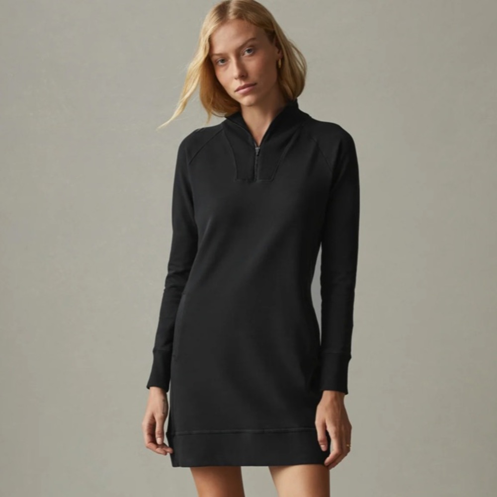 American Giant Black Long Sleeve Mock Neck Moto Dress